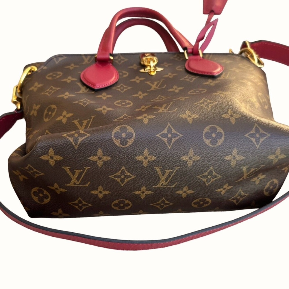 Louis Vuitton Flower PM Small Zip Satchel Brown Monogram Red - Picture 7 of 12